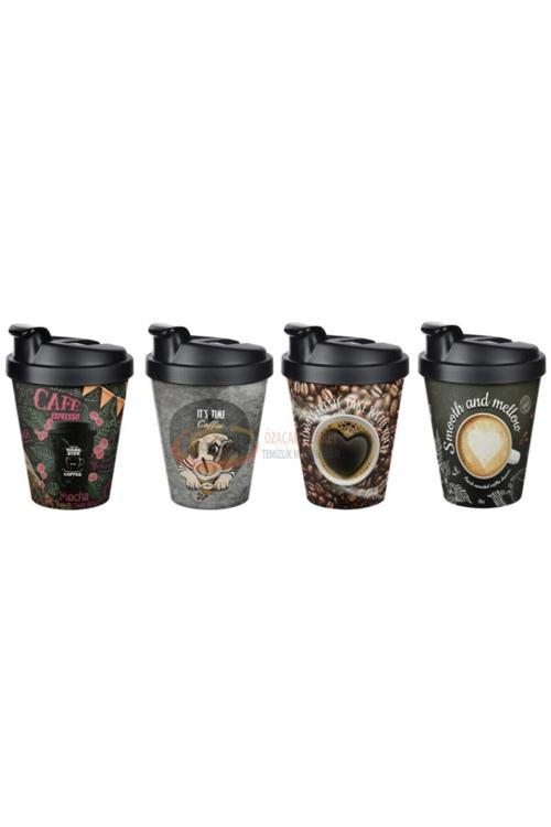 Cozzoni Plastik Bardak Kapaklı Baskılı Kahve Bardağı Coffee 4 Adet Yollanacaktır
