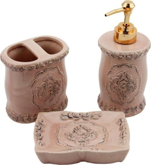 3 Parça Seramik Banyo Seti Bombe Pembe