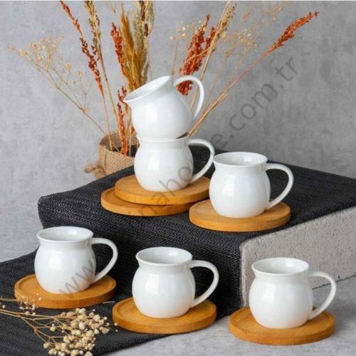 6 Kişilik Bambu Kahve Fincanı Takımı Porselen,