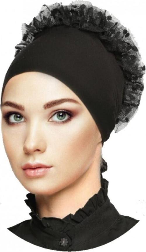 Sermet Tesettür Fırfırlı Kaymayan Bone Topuz Bonesi Siyah Renk