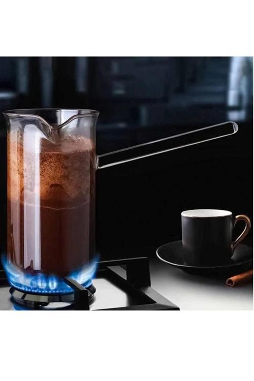 Denaro Ateşe Isıya Dayanıklı Cezve Borosilikat Cam Cezve 400 Ml