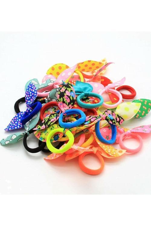 10 Adet Karışık Rengarenk Mini Tavşan Kulak Lastik Toka Lastikli Toka