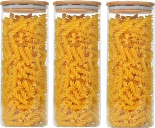 3 Lü Set 1400 Ml Bambu Kapaklı Kavanoz Baharatlık Vakumlu Borcam Model - Krdln