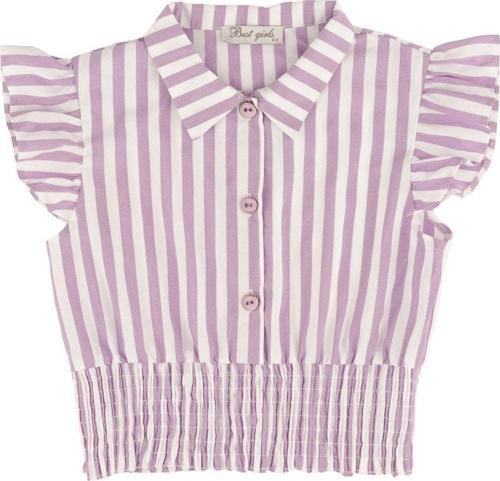 ÇİZGİLİ KOL FIRFIRLI BLUZ Lila