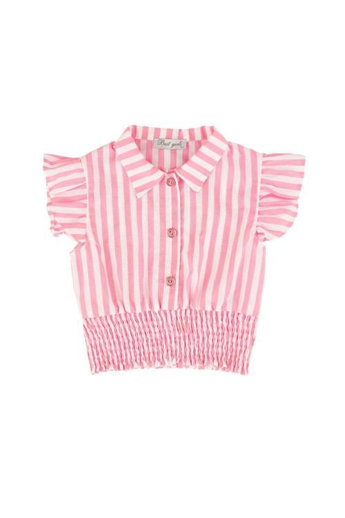 ÇİZGİLİ KOL FIRFIRLI BLUZ Pembe