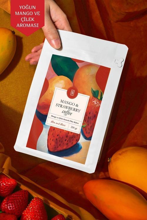 Mango & Strawberry Coffee - Mango Ve Çilek Aromalı Kahve Çekirdek Kahve, 200 Gr