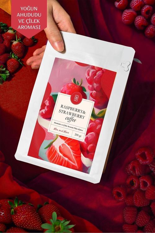 Raspberry & Strawberry Coffee - Ahududu Ve Çilek Aromalı Kahve Çekirdek Kahve, 200 Gr