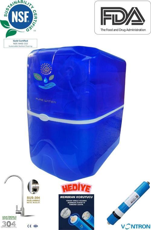 Su Arıtma Cihazı Mavi Şeffaf 8 Litre Tanklı Vontron Membranlı Nsf Ve Fda Onaylı Montaj Dahil