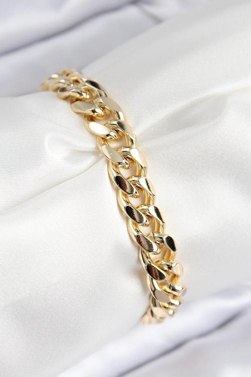 VIP Pirinç Zirkon Taşlı Klasik Zincir Model Gold Renk Kadın Bileklik - EBJ250816W37512