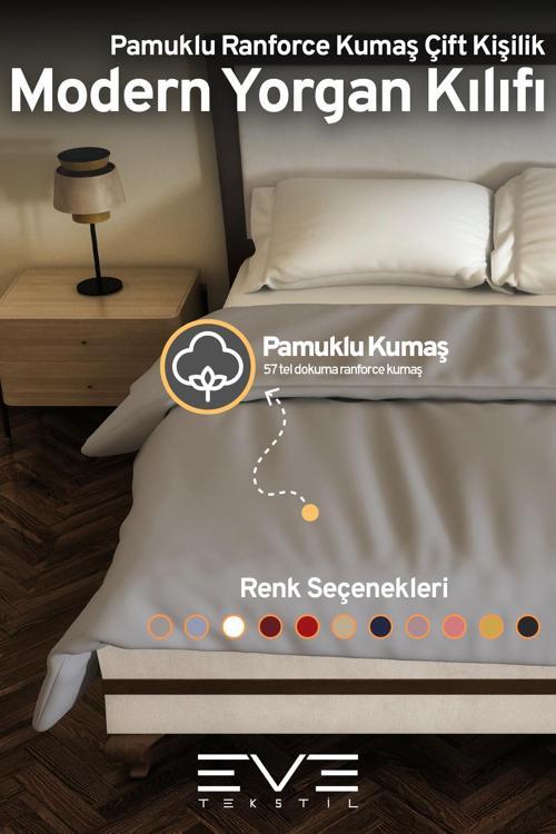 Pamuklu Ranforce Kumaş Çift Kişilik Antialerjik Modern Nevresim Yorgan Kılıfı 240x260 Cm 