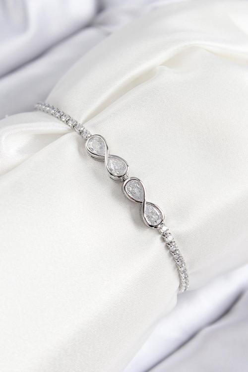 Pirinç Zirkon Taşlı Sonsuzluk Model Gümüş Renk Asansörlü Kadın Bileklik - EBJ250816W37427