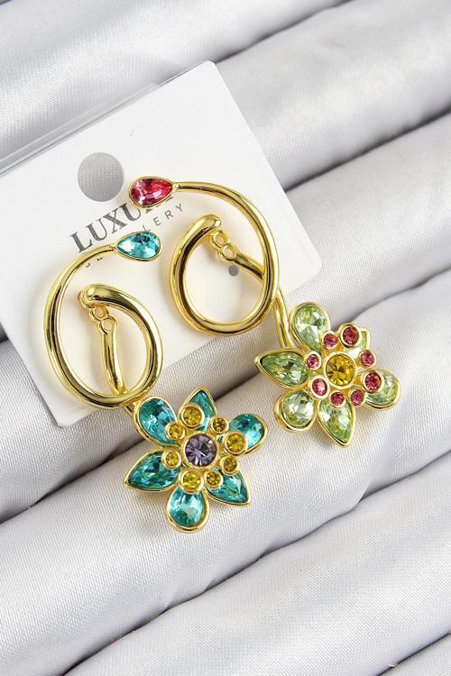 VIP Pirinç Zirkon Taşlı Çiçek Model Gold Renk Kadın Küpe - EBJ250816W37305