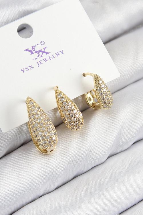 Pirinç Zirkon Taşlı 3'lü Damla Model Gold Renk Kadın Küpe - EBJ250816W37352