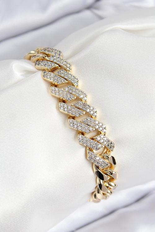 VIP Pirinç Zirkon Taşlı Cuba Model Gold Renk Kadın Bileklik - EBJ250816W37511