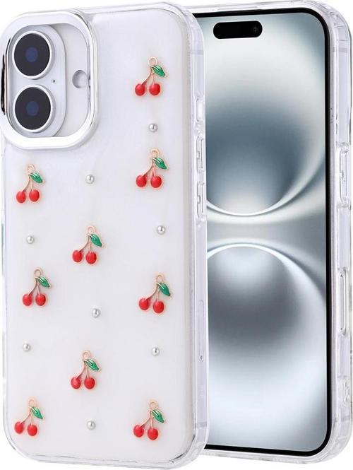 iPhone 16 Uyumlu Kamera Korumalı Kiraz-Fiyonk Figürlü Silikon Kapak
