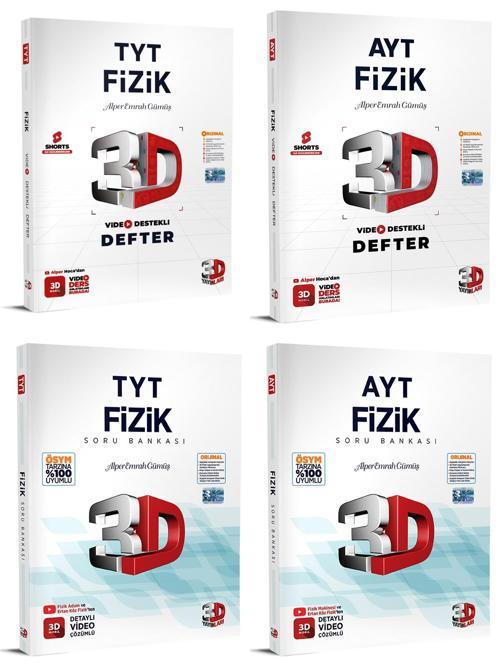 3D Yayınları 2024 Tyt Ayt Fizik Video Destekli Defter + Soru Seti 4 Kitap