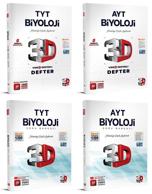 3D Yayınları 2024 Tyt Ayt Biyoloji Destekli Defter + Soru Seti 4 Kitap