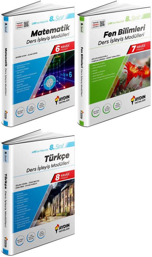 Aydın 2024 8. Sınıf Matematik + Türkçe + Fen Bilimleri Ders İşleyiş Modülleri Seti 3 Kitap
