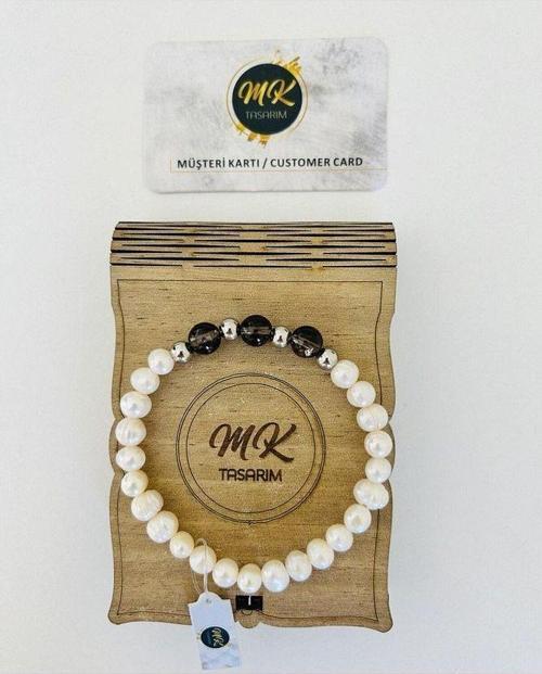 GERÇEK İNCİ DUMANLI KUVARS TAŞI BİLEKLİK MK.002.007