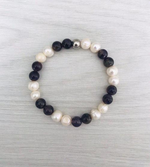 GERÇEK İNCİ AMETİST TAŞI BİLEKLİK MKT20250009