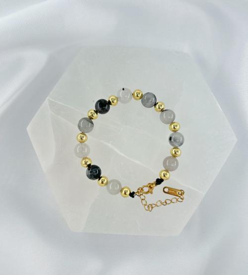 RUTİL KUVARS 8MM DOĞALTAŞ ÇELİK KLİPSLİ BİLEKLİK 