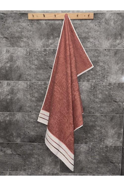 Ucu Çizgili Ipliği Boyalı %100 Pamuk Banyo Havlusu - Yumuşak&yüksek Su Emici - 90x150 Cm - Terra