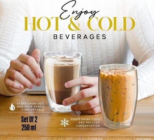 Çift Cidarlı Borosikilat Cam Isıya Dayanıklı Kahve Bardağı 250Ml 2'Li Set