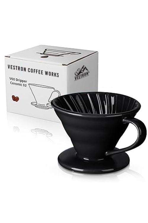 Siyah V60 02 Dripper Seramik Kahve Demleme Ekipmanı Filtre Kahve (Black Ceramic)