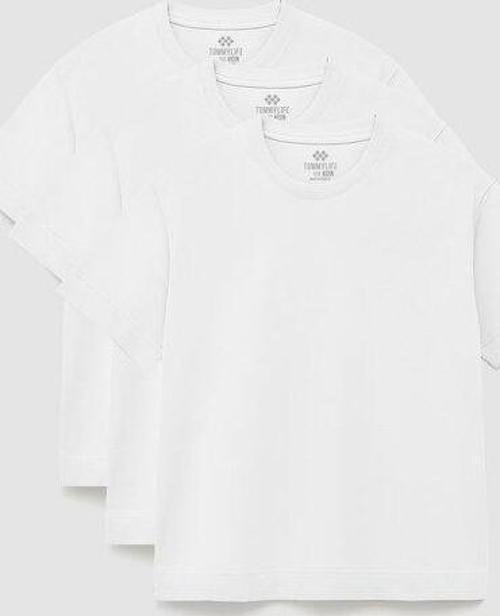 Basic O Yaka Büyük Beden  3lü Paket Beyaz Erkek T-Shirt  88072