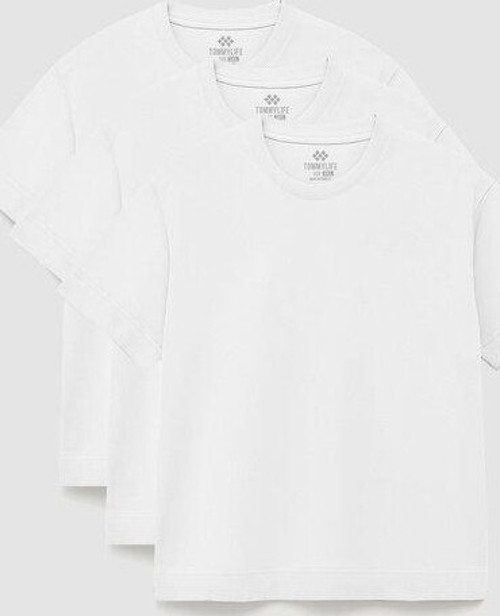 Basic O Yaka Büyük Beden 3lü Paket Beyaz Erkek T-Shirt 88072