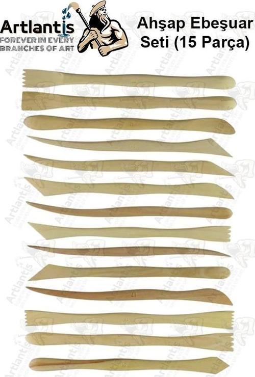 Ebeşuar Seti 15 li 20 cm 1 Paket Ahşap Modelaj Modelleme Aletleri Seramik Kil ve Heykel Modelaj Kalemi