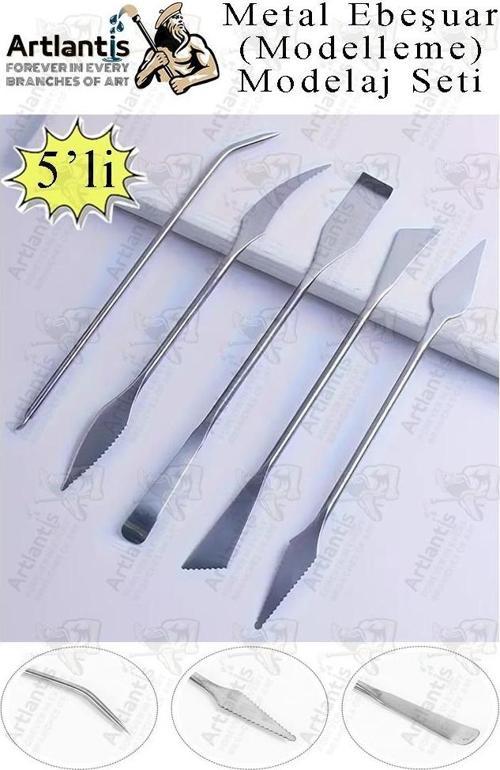 Ebeşuar Seti Metal 5 li 18 cm 1 Paket Çelik Modelaj Modelleme Aletleri Seramik Kil ve Heykel Modelaj Kalemi Dip Alma