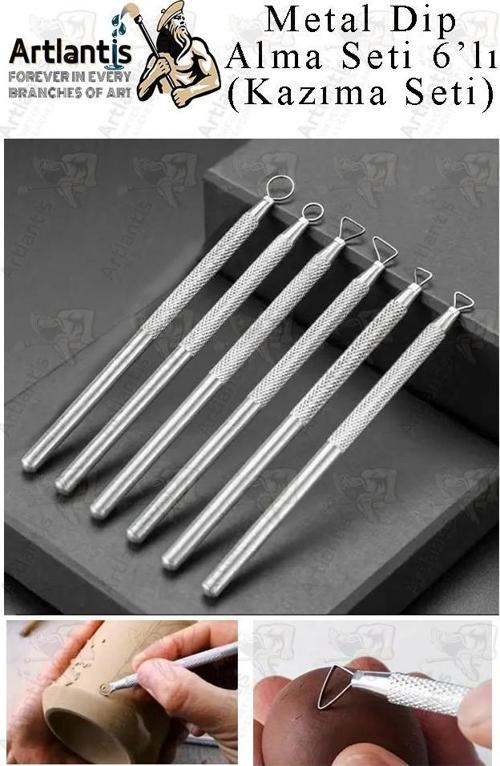 Tel Dip Alma Seti 6 lı 13 cm 1 Paket Kazıma Seti Paslanmaz Çelik Rötüş Modelaj Kil Heykel Çömlek Yapma Çubuğu Sanatsal