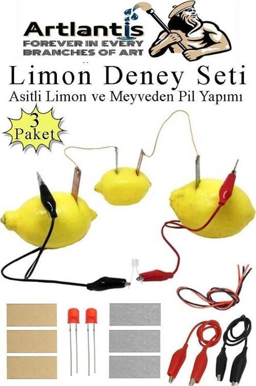 Elektrik Limon Deney Seti 3 Paket Limondan Elektrik Üretme Seti Limon Pili Fen Bilgisi Dersi Kimyasal Enerji