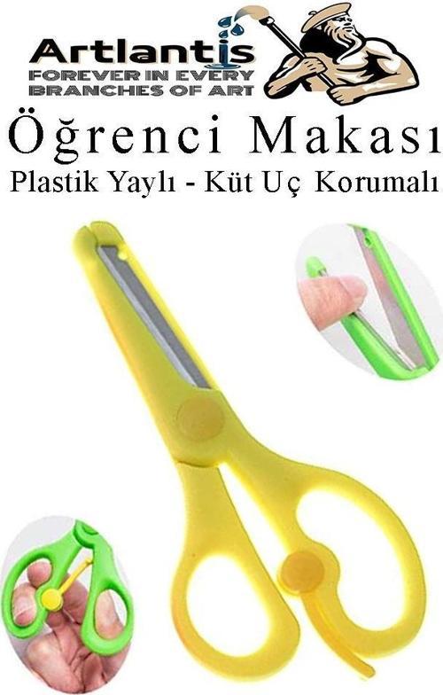 Sarı Öğrenci Makası 1 Adet Plastik Yaylı Küt Uç Korumalı Okul Makası Çocuk Makası Okul Öncesi Kreş Ana Sınıfı