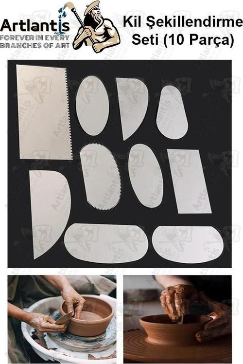 Metal Sistre Çeki Tarağı 10 lu 1 Paket Çömlek Kil Polimer Çelik Kazıyıcı Şekillendirme Seti Paslanmaz