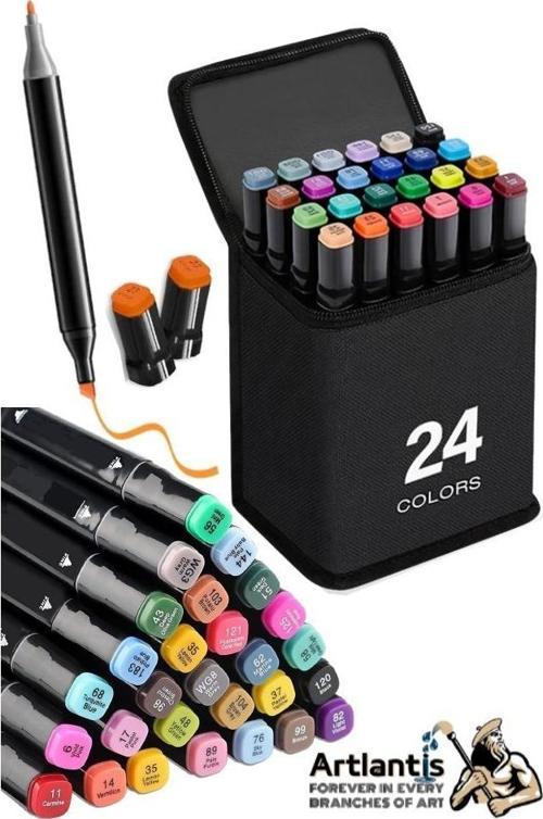 24 Adet Çift Taraflı Marker Kalem Çantalı 1 Paket 24 Renk Touch Markör Çift Uçlu Keçeli Kalem Sanat Tasarım Hobi