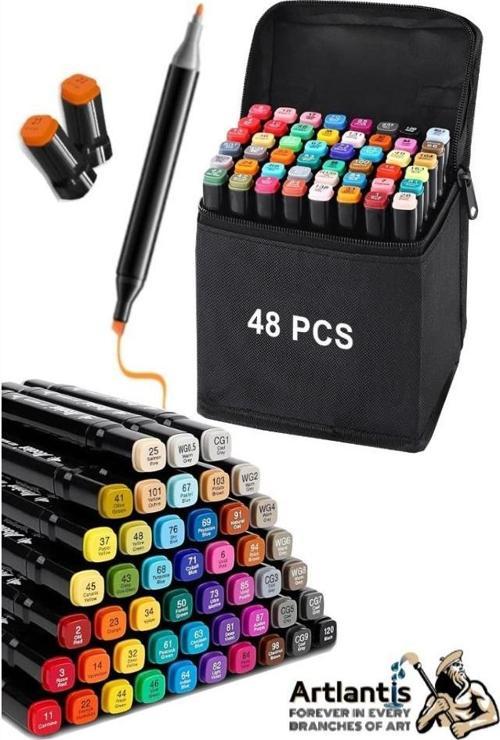 48 Adet Çift Taraflı Marker Kalem Çantalı 1 Paket 48 Renk Touch Markör Çift Uçlu Keçeli Kalem Sanat Tasarım Hobi