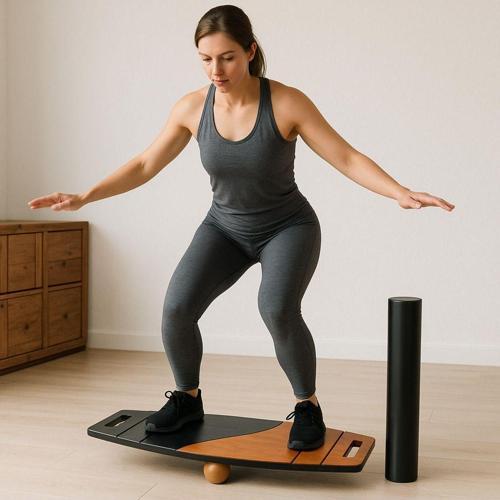Siyah/Kahve Denge Tahtası Balance Roller Board Çift Fonksiyonlu Sörf/Kaykay Eğitim Tahtası