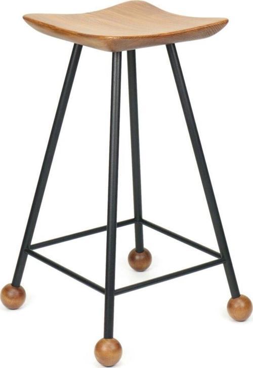 Tabure Sandalye Bar Taburesi 65 Cm Kavisli Kare Oturma Yeri Tabure Ahşap Demir Ayaklı Ahşap Topuzlu