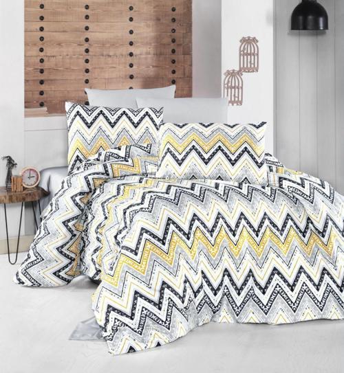 Çarşafı Lastikli Tek Kişilik Nevresim Takımı-Verona Sarı Gri