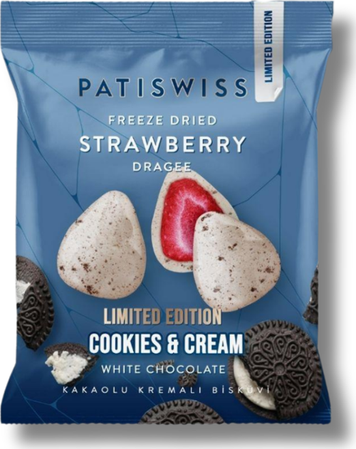 Beyaz Çikolatalı Kremalı Bisküvi Çilek Draje, 50G