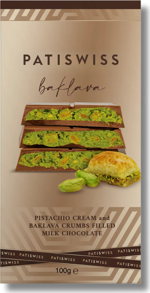 Antep Fıstıklı Krema ve Baklava Kırıntılı Sütlü Çikolata, 100G