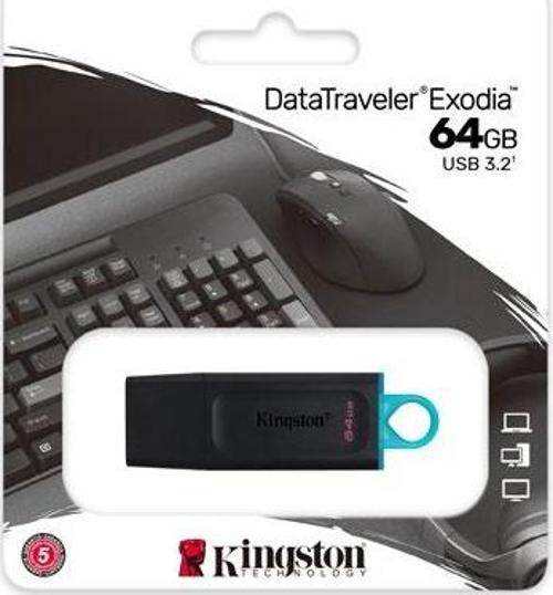 Dtx-64Gb 64Gb Usb3.2 Gen 1 Datatraveler Exodia (Black + Teal) Flash Bellek