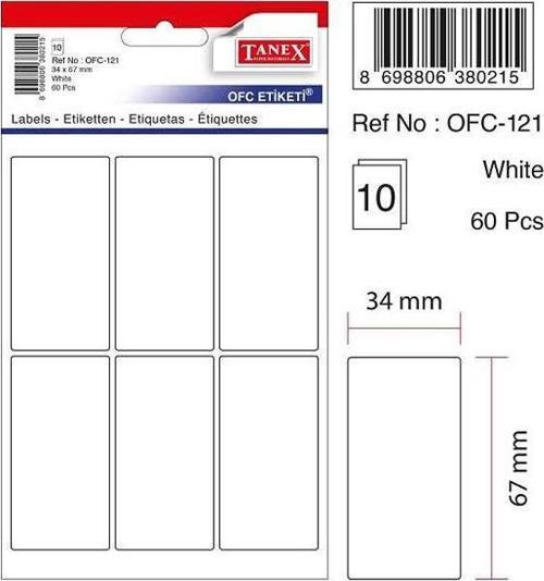 Ofis Etiketi Poşetli 34X67 Mm Beyaz Ofc-121 (10 Lu Paket)