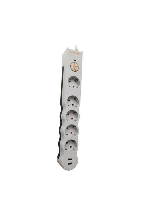 Powersurge Beyaz Beşli 2 Usb Girişli Akım Korumalı Priz 1.5 Metre Tsk5015