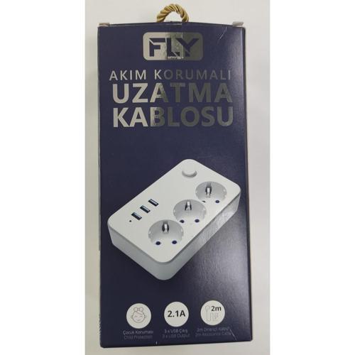 3406-01 3Lü Anahtarlı 2.1A 3Usb Şarj Çıkışı 2 Metre Anahtarlı Akım Korumalı Priz Çocuk Koruması