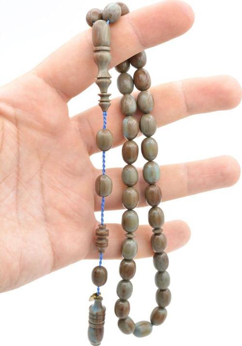 Ebu Sırr İmzalı Beyzi Kesim Kahverengi Mavi Katalin Tesbih