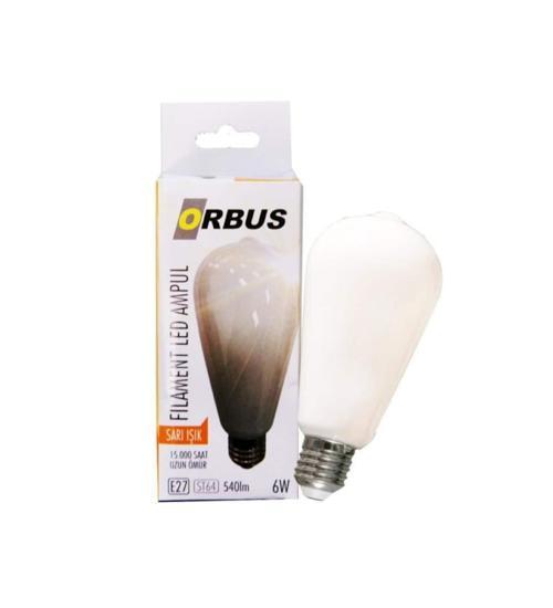 Orb-Stm6W St64 6W E27 Beyaz Cam Sarı Işık Dekoratif 540 Lm Led Ampül Ra80 220-240V-50Hz