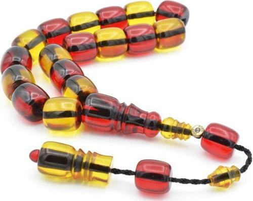 Enes Abdo İmzalı Fıçı Kesim Sarı Kırmızı Sıkma Kehribar Efe Maskot Tesbih